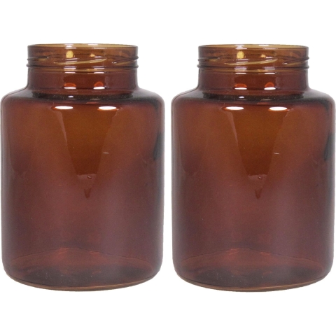 Set van 2x bloemenvazen - kastanje bruin/transparant glas - H20 x D14.5 cm -