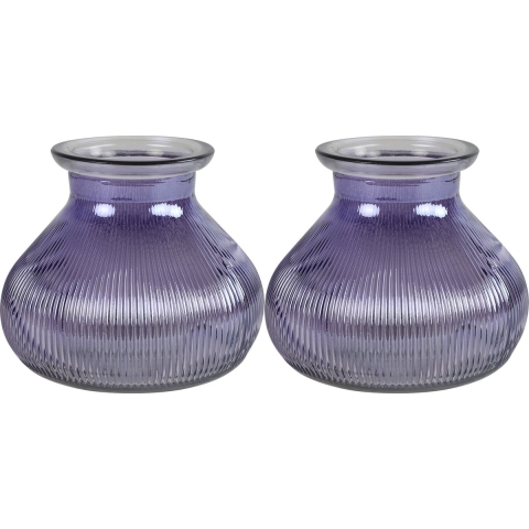 2x Stuks Bloemenvaas - paars/transparant glas - H12 x D15 cm -