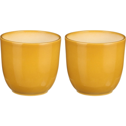 Plantenpot/bloempot Tusca - 2x - Okergeel - keramiek - glans - D17/H16 cm -