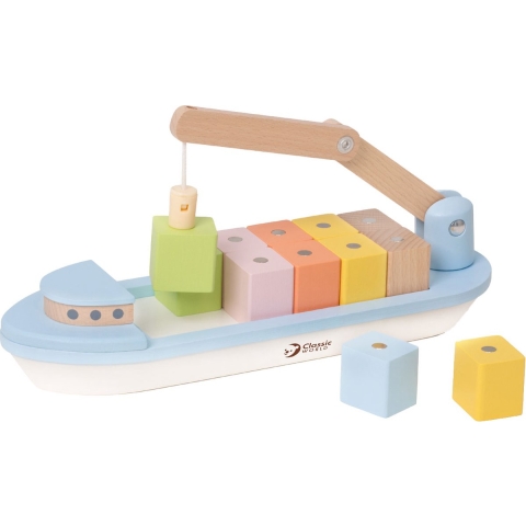 Classic World Houten Blokkenboot met Kraan