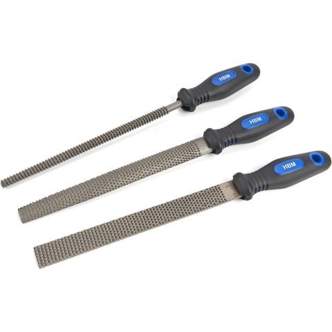 HBM 3-delige DeLuxe houtraspenset / houtvijlenset met SOFT GRIP handvaten