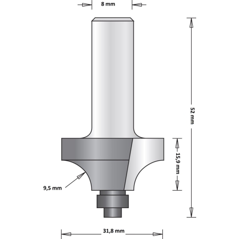 Hikoki Accessoires 8 Mm Afrondfrees (Duivejager) Met Onderlager 31.8X52X9.5 - 754094