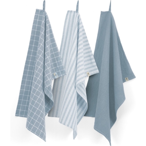 Walra Keukendoeken - Stripes & Blocks Jeans Blauw - 50 x 70 cm - 3 Stuks