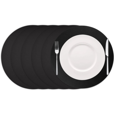 Cookinglife Placemats - Vegan leer - Zwart - ø 38 cm - 6 stuks