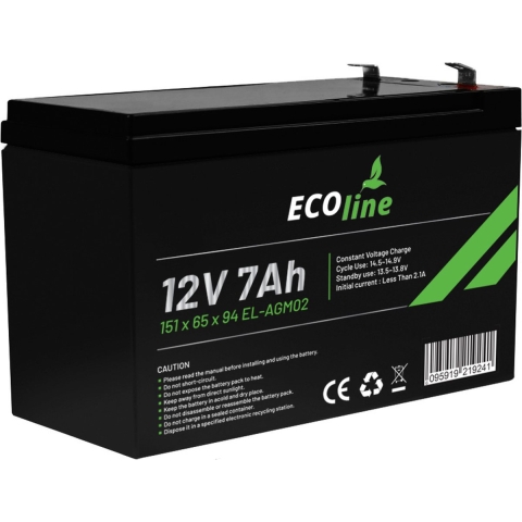 EcoLine - AGM 12V 7AH - 7000mAh VRLA Batterij - 151 x 65 x 94 - Deep Cycle Accu