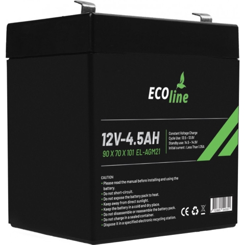 EcoLine - AGM 12V 4.5AH - 4500mAh VRLA Batterij - 90 x 70 x 101 - Deep Cycle Accu