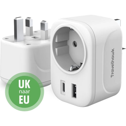 Travelhawk Reisstekker Engeland/UK - Wereldstekker - Wereldstekkers - Reisstekker Type G - USB-C&USB-A - Wit