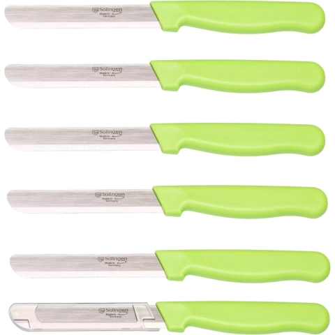 Solingen Allround tafelmes - microkartel - brede smeerkant - RVS - 21,5 cm - groen - set van 6