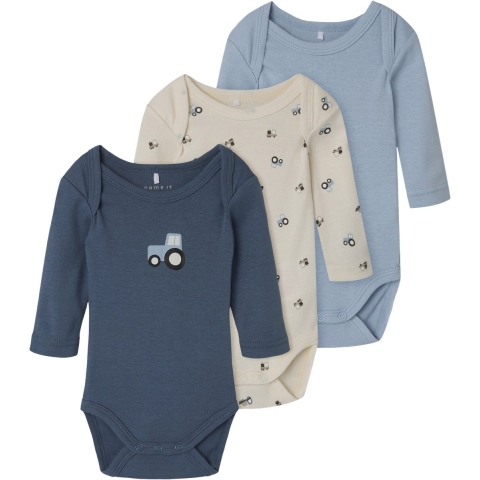 Name It Romper L/æ - Noos - 3-pack - Jet Stream - Name It - 68 - Romper L/S