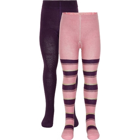 Minymo Panty's - 2-pack - Paars/Roze Gestreept m. Goud - Minymo - 92/98 - Panty's