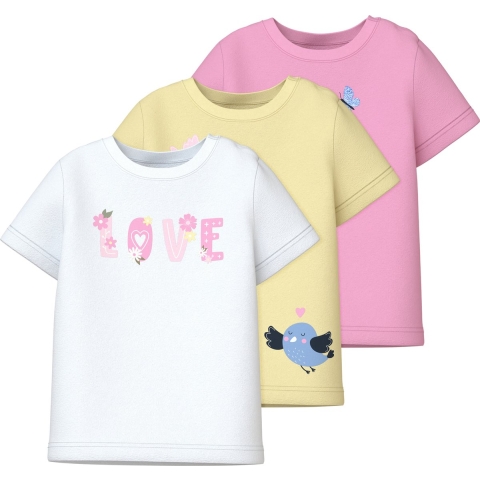 Name It T-Shirt - 3-pack - NbfVubie - Roze Glazuur/Pastel Yell - Name It - 1 jaar (80) - T-Shirt
