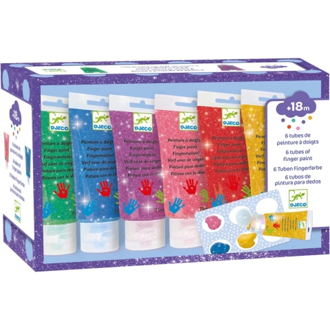 Djeco Vingerverf - 6 Kleuren - Glitter - Djeco - OneSize - Verf