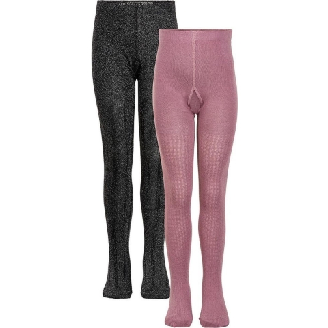 Minymo Panty's - 2-pack - Roze/Zwart m. Glitter - Minymo - 80/86 - Panty's