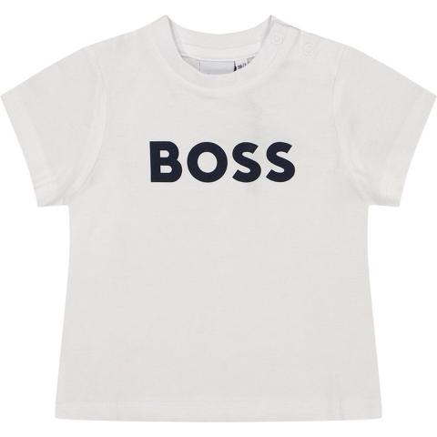 BOSS T-Shirt - Wit m. Navy - BOSS - 18 mnd - T-Shirt