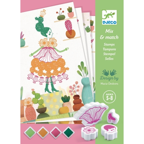 Djeco Stempelset - Mix & Match - Bloemenmeisjes - Djeco - OneSize - Creatieve Speelset