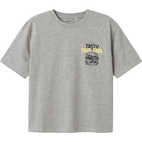 Name It T-Shirt - NkmTibilbo - Grey Melange m. Print - Name It - 7-8 jaar (122-128) - T-Shirt