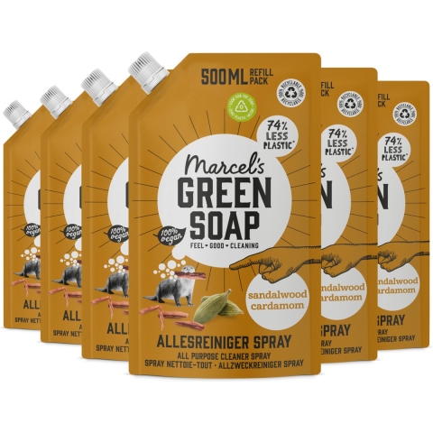 6x Marcel's Green Soap Allesreiniger Spray Sandelhout&Kardemom Navulling 500 ml
