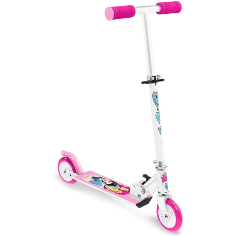 Disney Princess 2 wiel Kinderstep Opvouwbaar Voetrem Wit/Roze