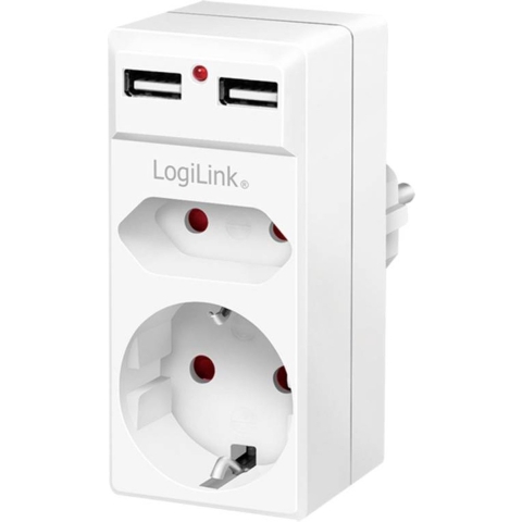 LogiLink PA0276 Contactdoos Met USB-laaduitgang, Kinderbeveiliging, Overspanningsbeveiliging IP20 Wit