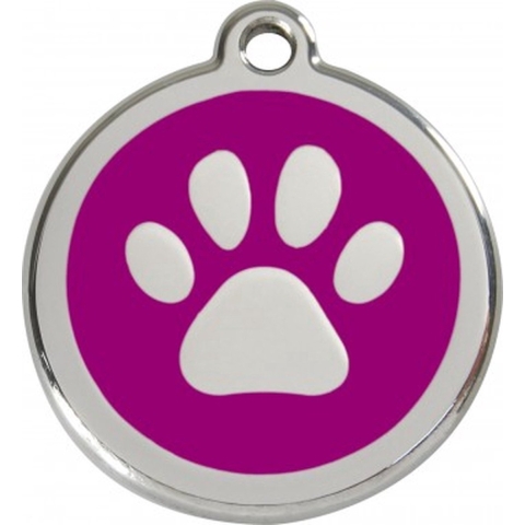 Paw Print Purple roestvrijstalen hondenpenning medium/gemiddeld dia. 3 cm - Reddingo