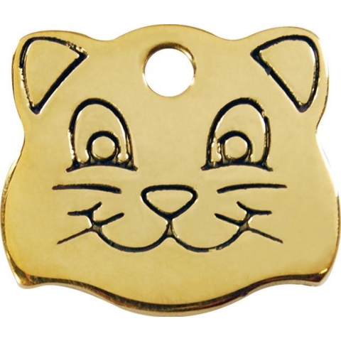 Cat Face koperen dierenpenning small/klein 2,14 cm x 1,84 cm - Reddingo