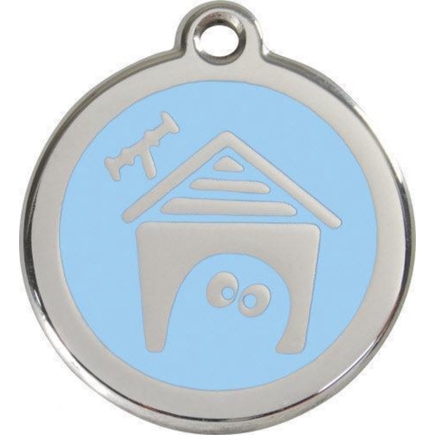 Dog House Light Blue roestvrijstalen hondenpenning small/klein dia. 2 cm - Reddingo