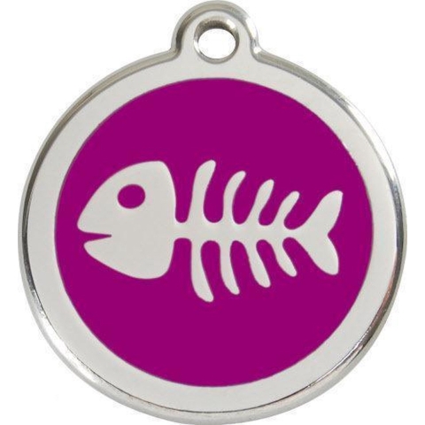 Fish Skeleton Purple roestvrijstalen hondenpenning large/groot dia. 3,8 cm - Reddingo