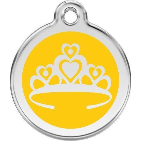Crown Yellow roestvrijstalen hondenpenning large/groot dia. 3,8 cm - Reddingo