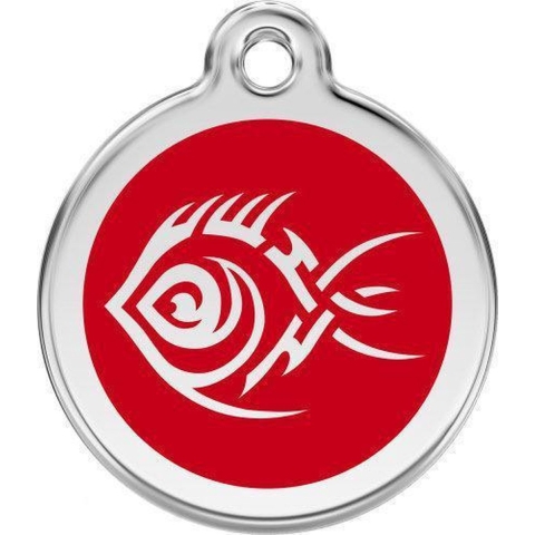 Tribal Fish Red roestvrijstalen hondenpenning medium/gemiddeld dia. 3 cm - Reddingo