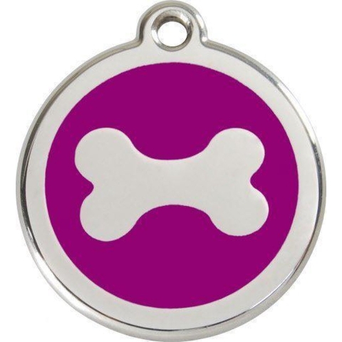 Bone Purple roestvrijstalen hondenpenning medium/gemiddeld dia. 3 cm - Reddingo