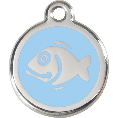 Fish Light Blue roestvrijstalen kattenpenning small/klein dia. 2 cm - Reddingo