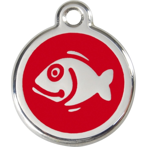 Fish Red roestvrijstalen kattenpenning small/klein dia. 2 cm - Reddingo