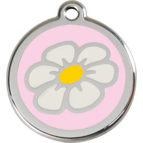 Daisy Flower Pink roestvrijstalen hondenpenning medium/gemiddeld dia. 3 cm - Reddingo