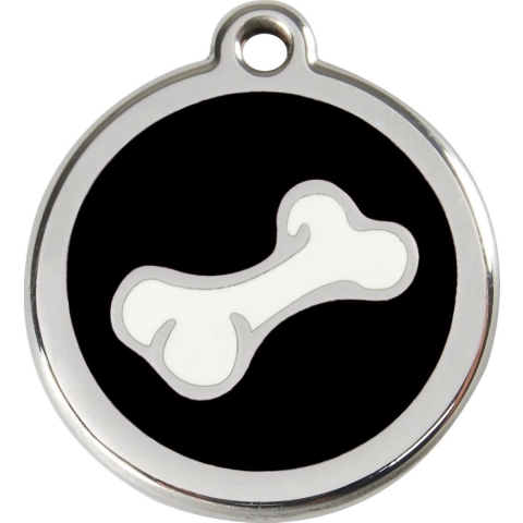 Comic Bone Black roestvrijstalen hondenpenning small/klein dia. 2 cm - Reddingo