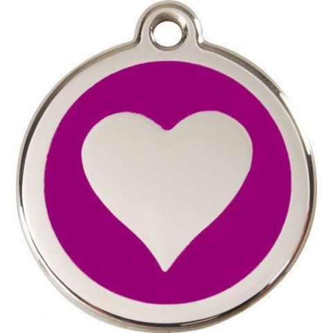 Heart Purple roestvrijstalen hondenpenning large/groot dia. 3,8 cm - Reddingo