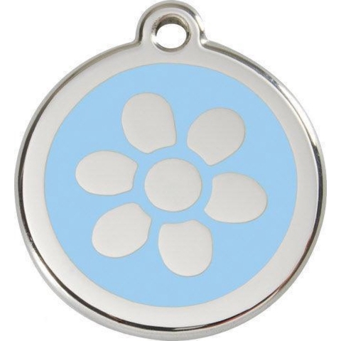 Flower Light Blue roestvrijstalen hondenpenning large/groot dia. 3,8 cm - Reddingo