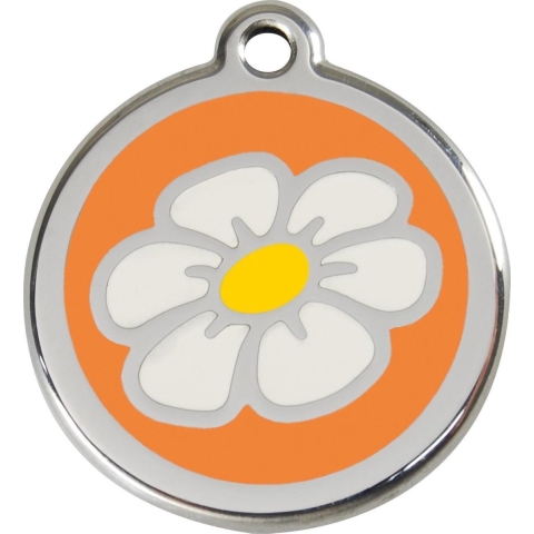 Daisy Flower Orange roestvrijstalen hondenpenning small/klein dia. 2 cm - Reddingo