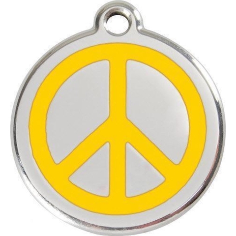 Peace Yellow roestvrijstalen hondenpenning medium/gemiddeld dia. 3 cm - Reddingo