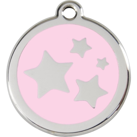 Star Pink roestvrijstalen hondenpenning small/klein dia. 2 cm - Reddingo