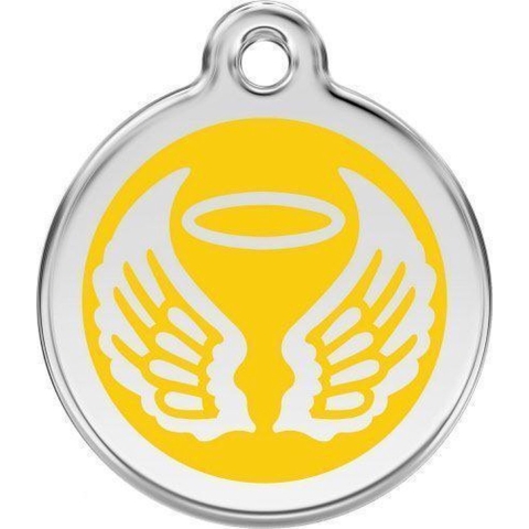 Angel Wings Yellow roestvrijstalen hondenpenning medium/gemiddeld dia. 3 cm - Reddingo