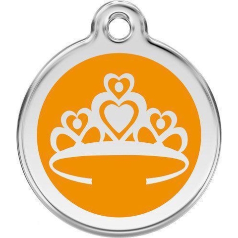 Crown Orange roestvrijstalen hondenpenning medium/gemiddeld dia. 3 cm - Reddingo