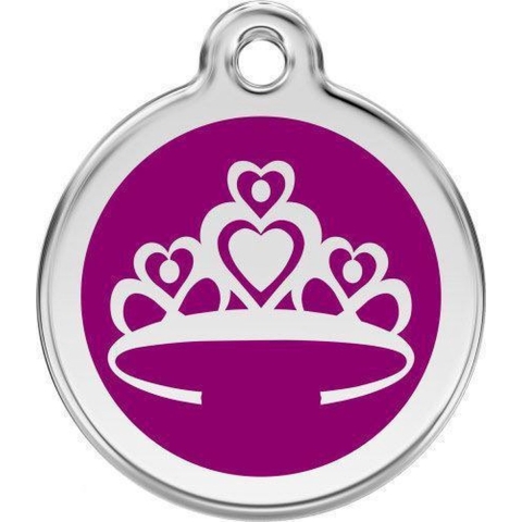 Crown Purple roestvrijstalen hondenpenning medium/gemiddeld dia. 3 cm - Reddingo