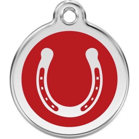 Horse Shoe Red roestvrijstalen hondenpenning large/groot dia. 3,8 cm - Reddingo