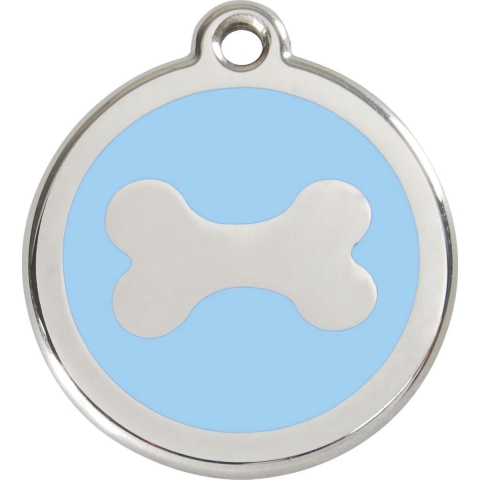 Bone Light Blue roestvrijstalen hondenpenning medium/gemiddeld dia. 3 cm - Reddingo