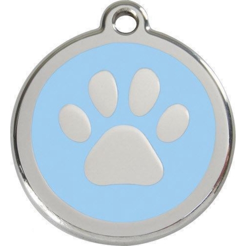 Paw Print Light Blue roestvrijstalen hondenpenning medium/gemiddeld dia. 3 cm - Reddingo