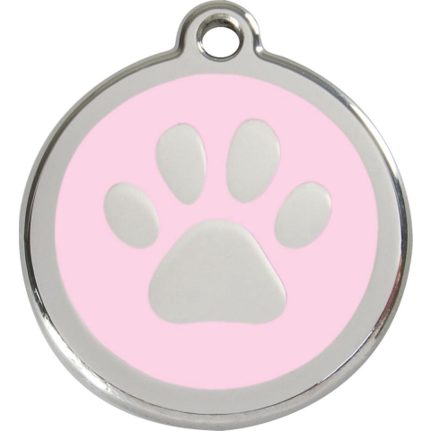 Paw Print Pink roestvrijstalen hondenpenning medium/gemiddeld dia. 3 cm - Reddingo