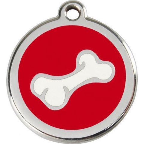 Comic Bone Red roestvrijstalen hondenpenning large/groot dia. 3,8 cm - Reddingo