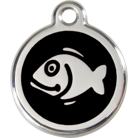 Fish Black roestvrijstalen kattenpenning small/klein dia. 2 cm - Reddingo