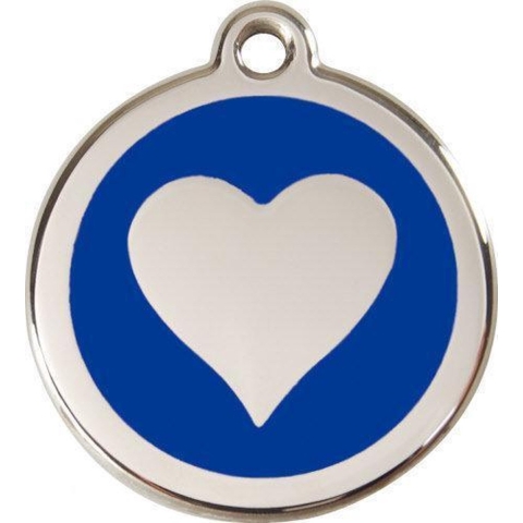 Heart Navy roestvrijstalen hondenpenning medium/gemiddeld dia. 3 cm - Reddingo