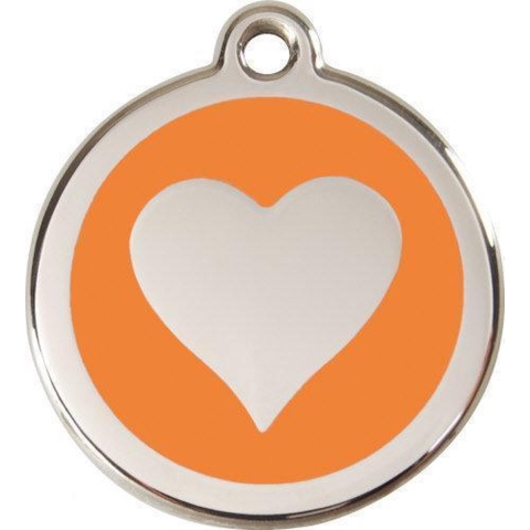 Heart Orange roestvrijstalen hondenpenning large/groot dia. 3,8 cm - Reddingo